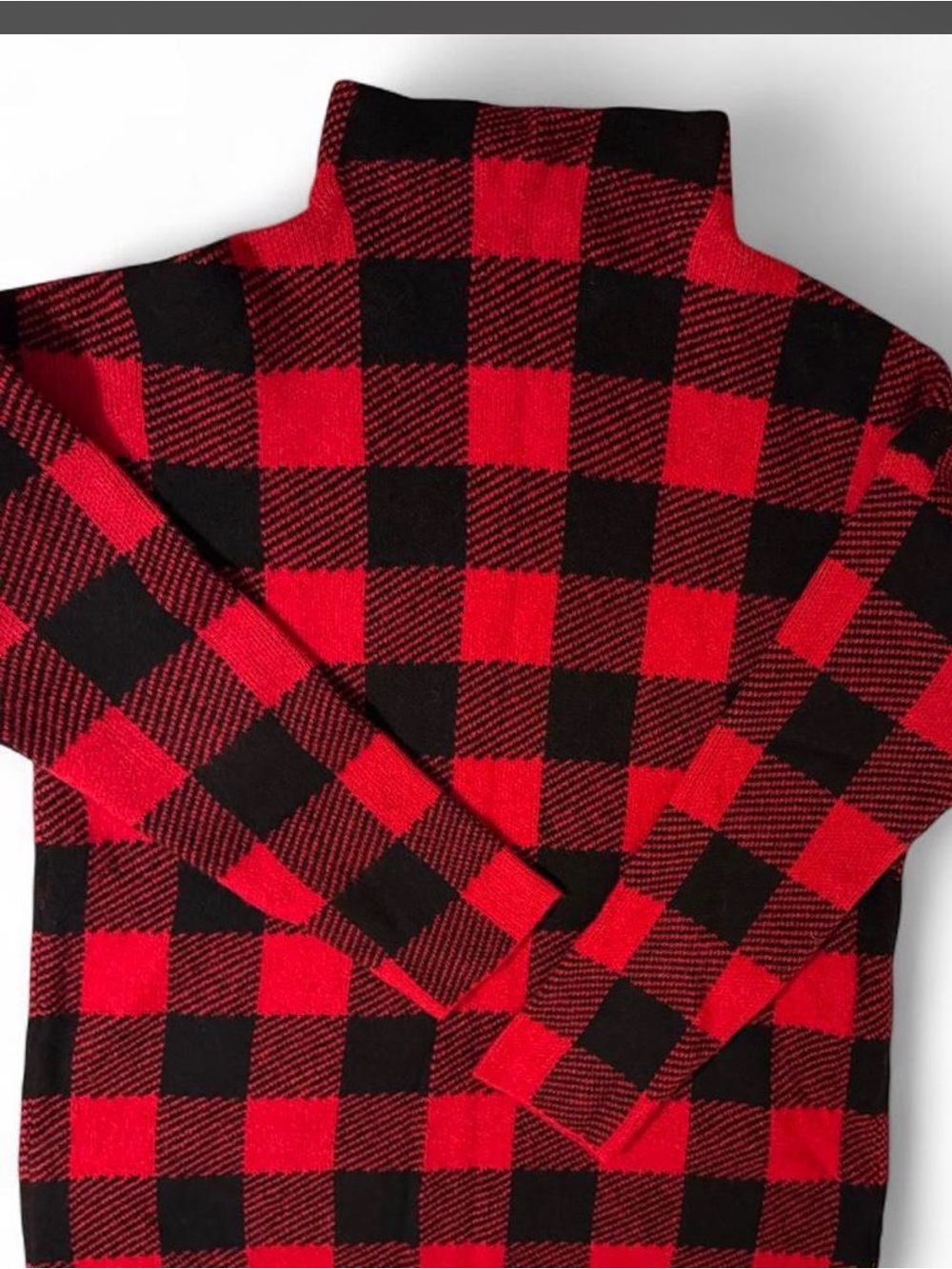 LOFT Red and Black Buffalo Check Turtleneck Sweater - Picture 2 of 4